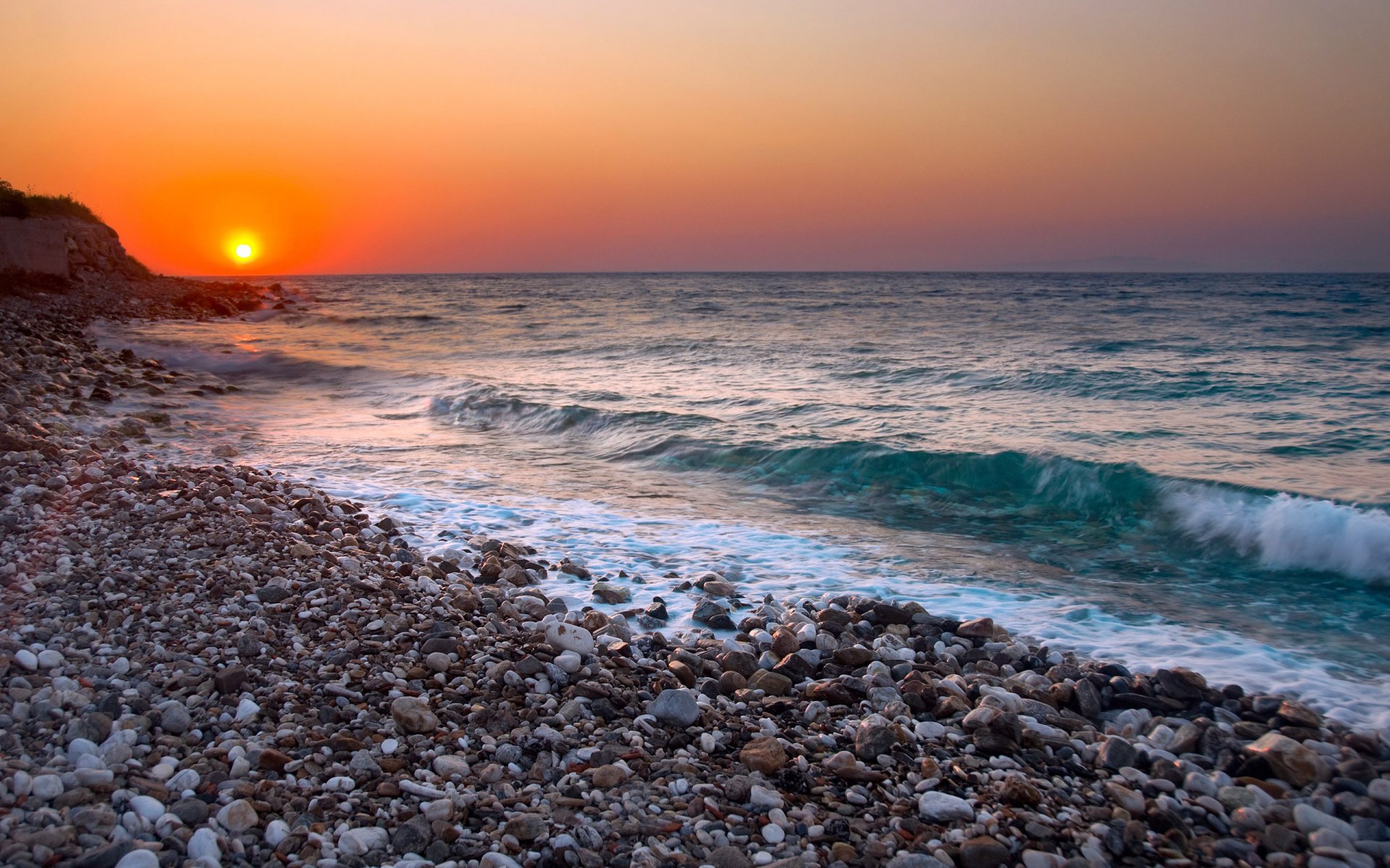 beach waves sunset