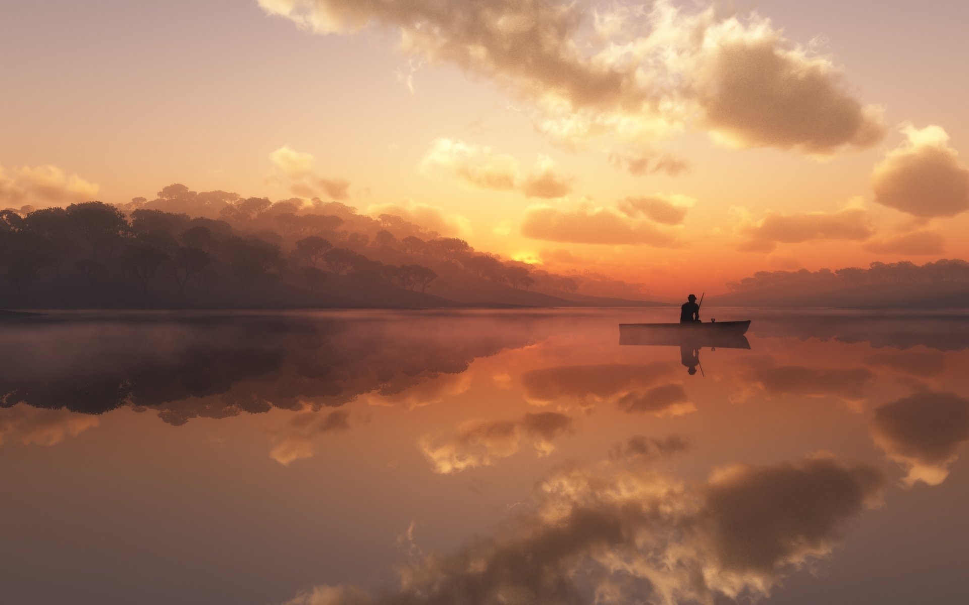 barca pescatore lago nebbia