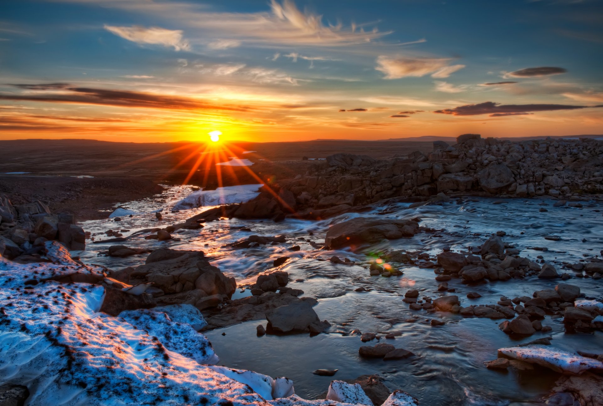 fluss steine sonne abend landschaft