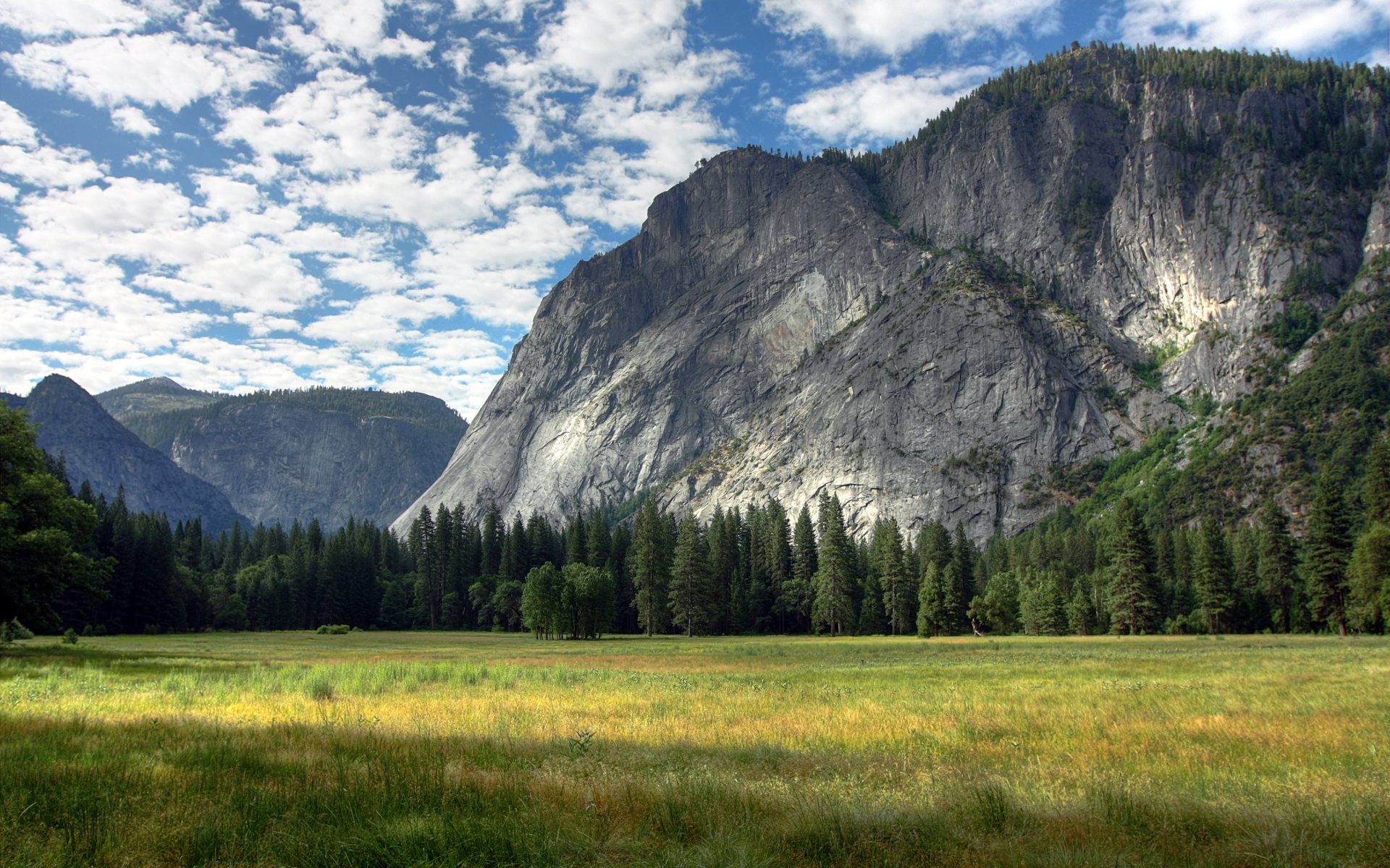 yosemite wiesen wolken grün berge bäume felsen