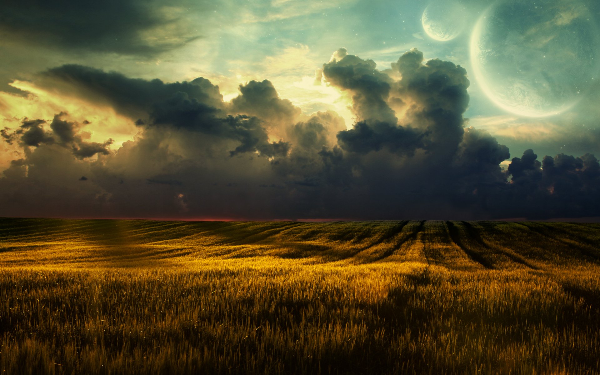 landscape nature fields clouds wheat the field