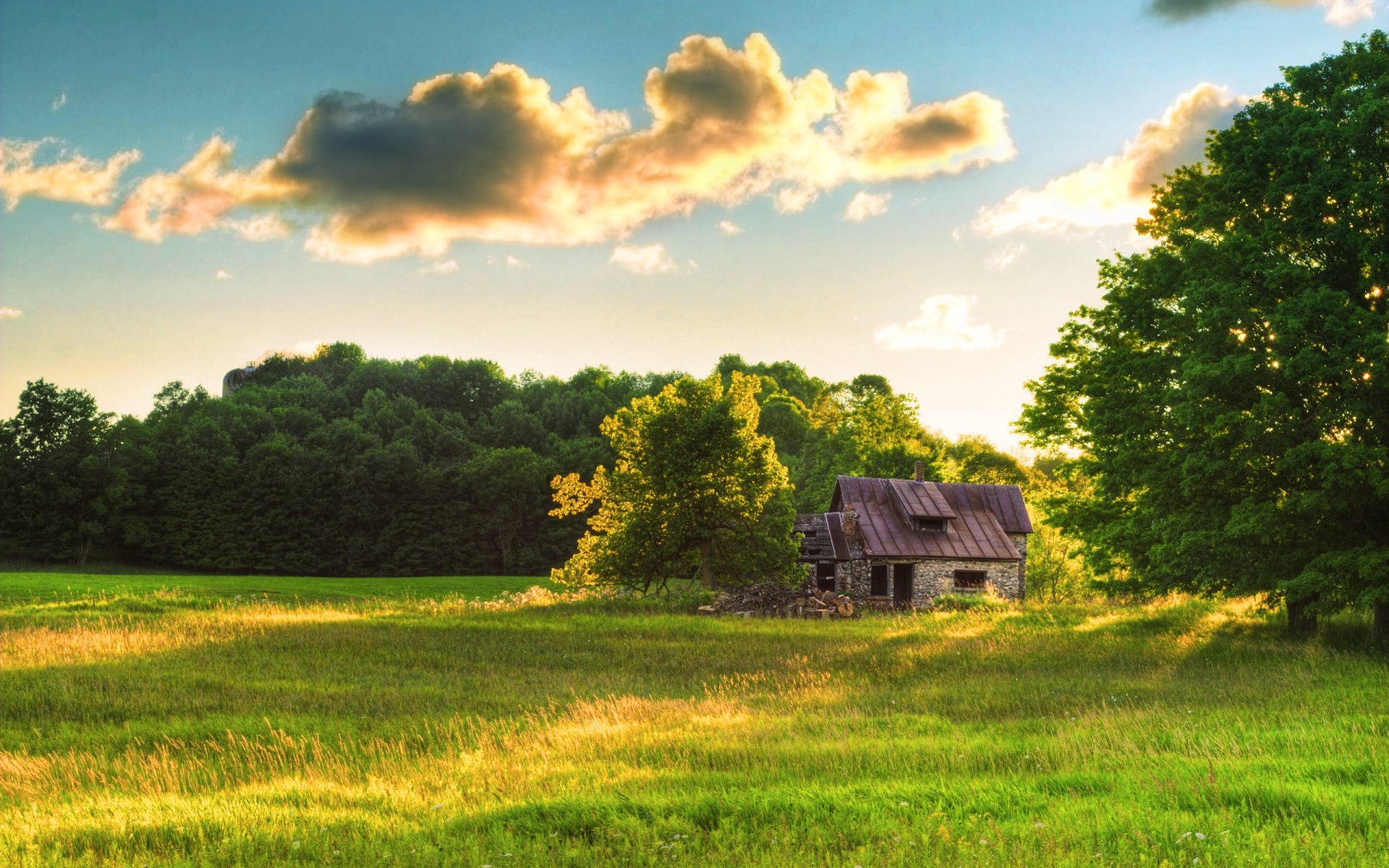 haus lichtung wald wolken