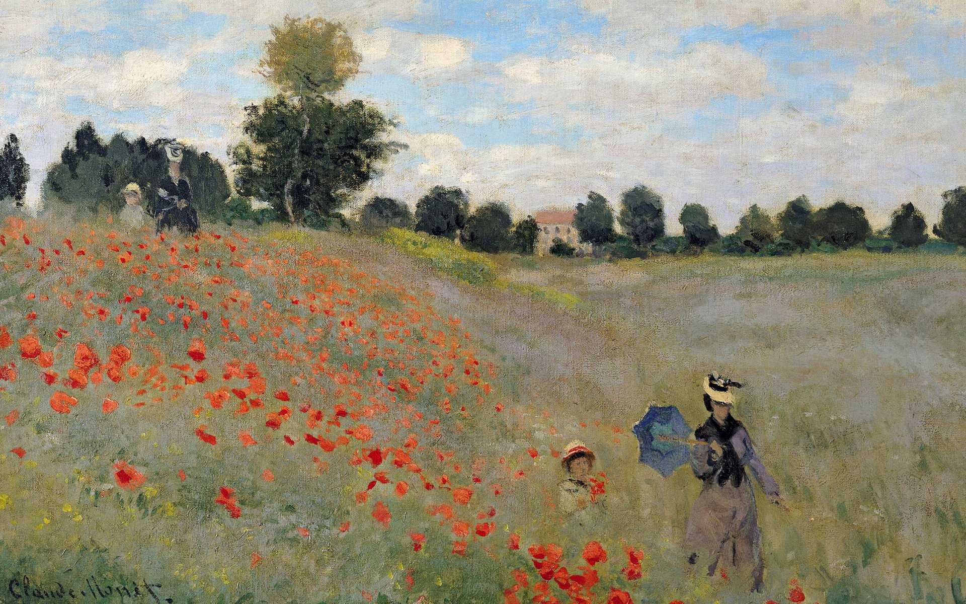 pittura natura papaveri donne bambini