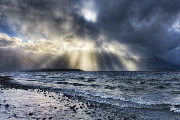 Sun rays from the seashore