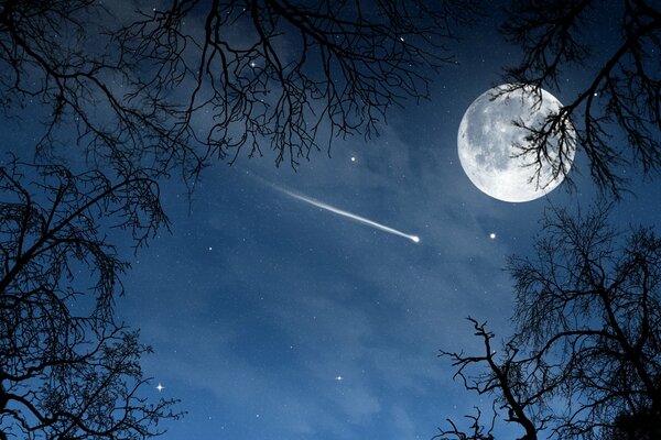 Ciel nocturne avec la lune et les étoiles