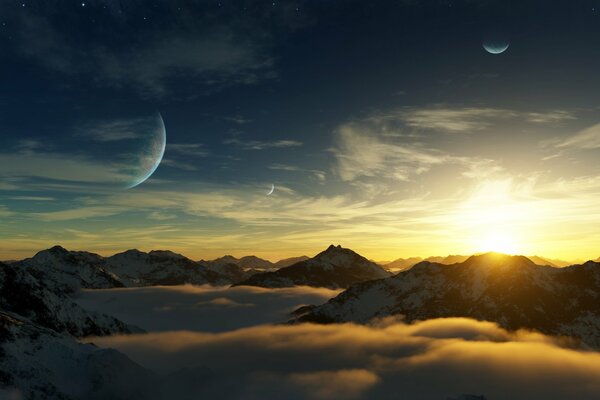 Les planètes sont visibles dans les nuages célestes