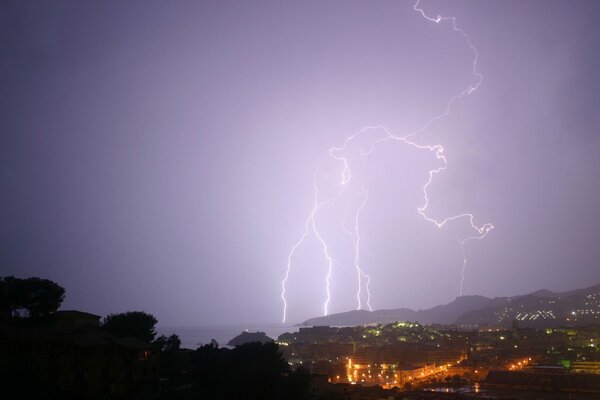 Lightning lights shine over the city