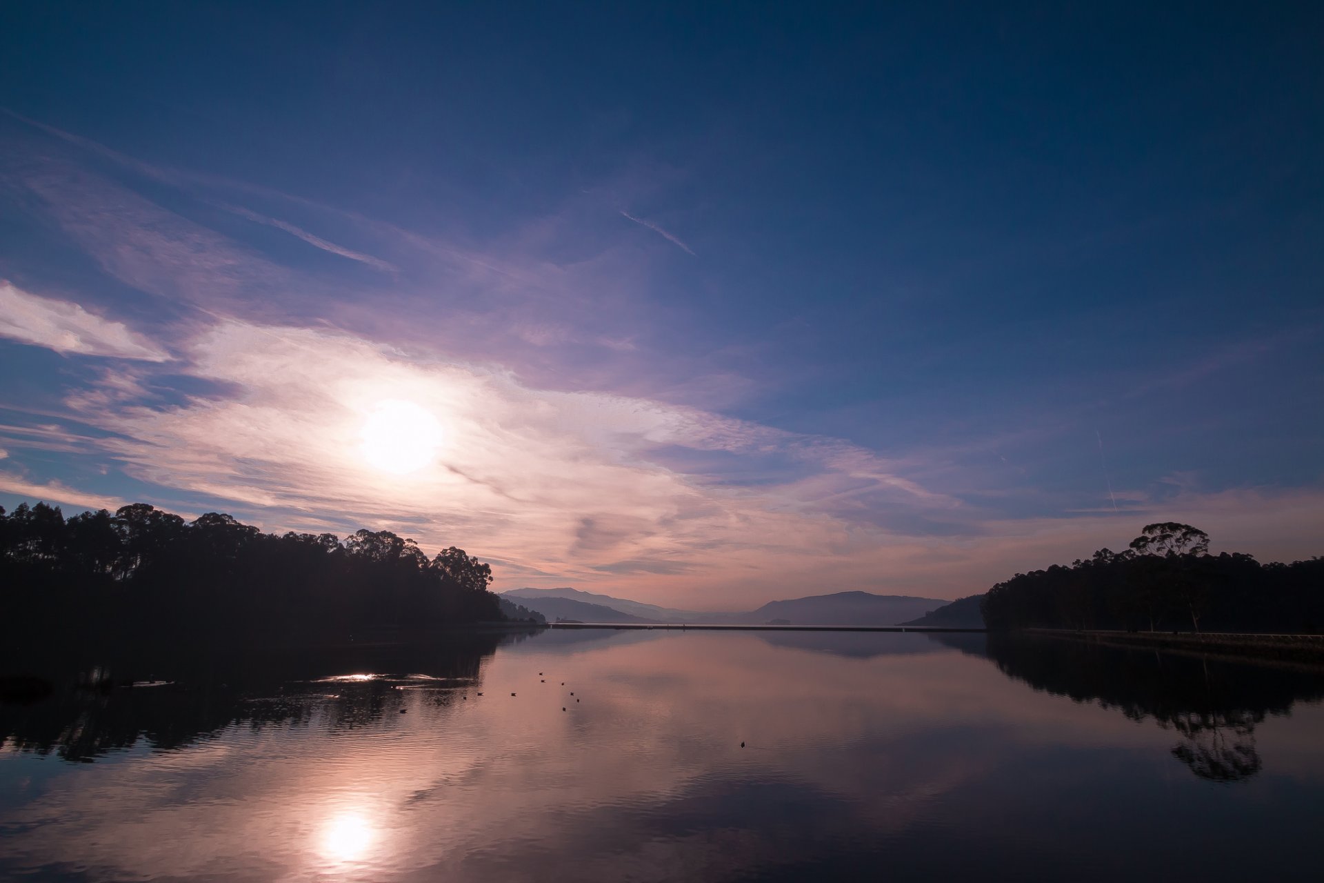 hills forest lake morning dawn