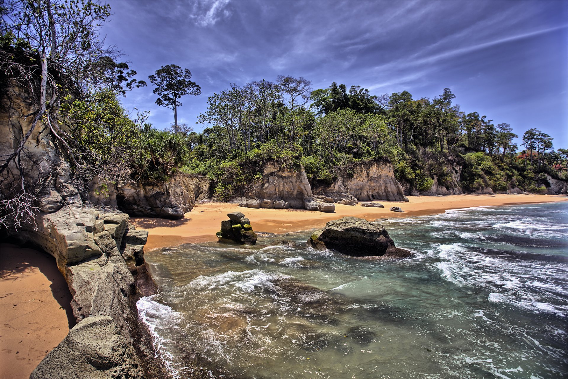 costa piedras árboles cielo mar océano naturaleza