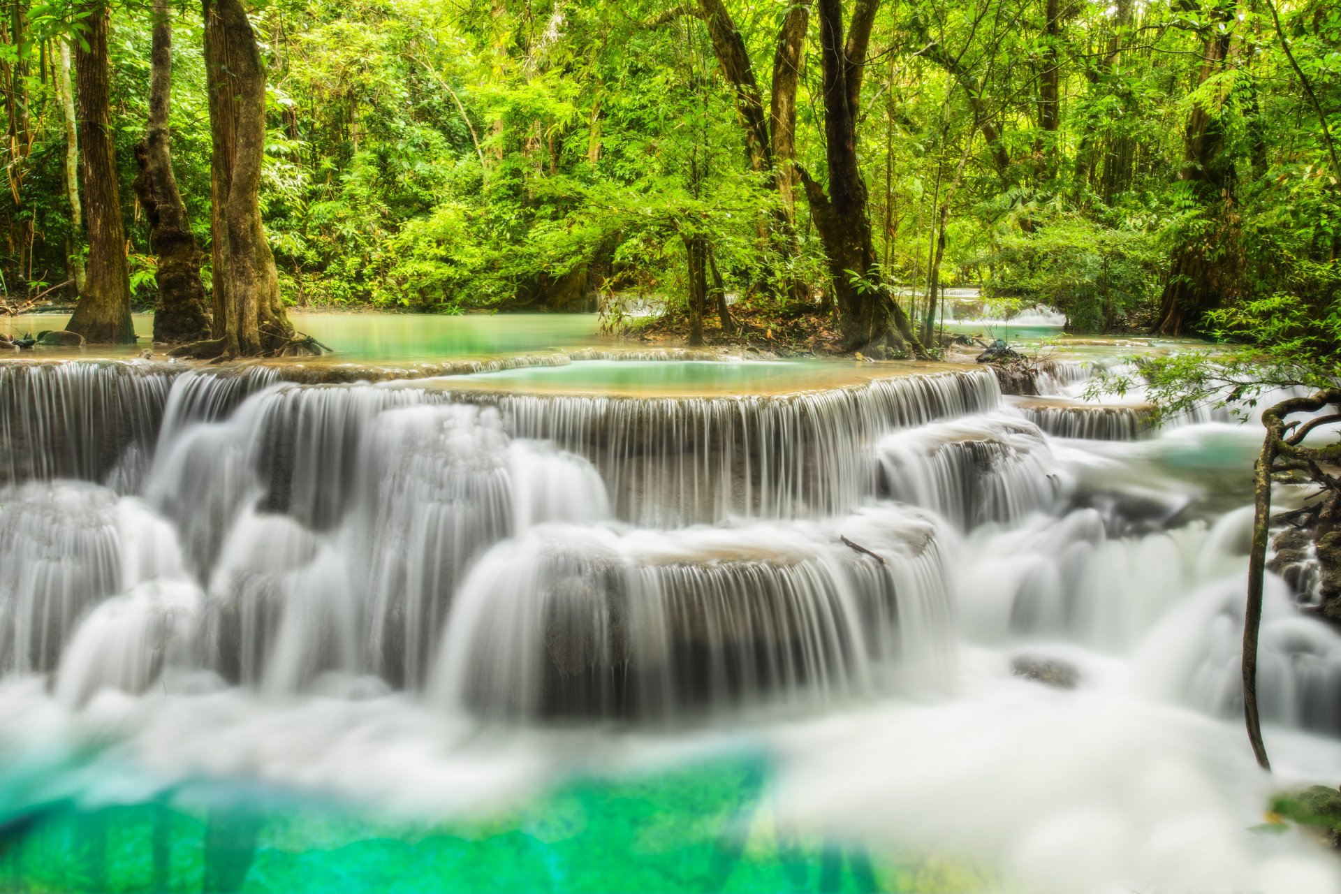 cascada bosque paisaje río esmeralda