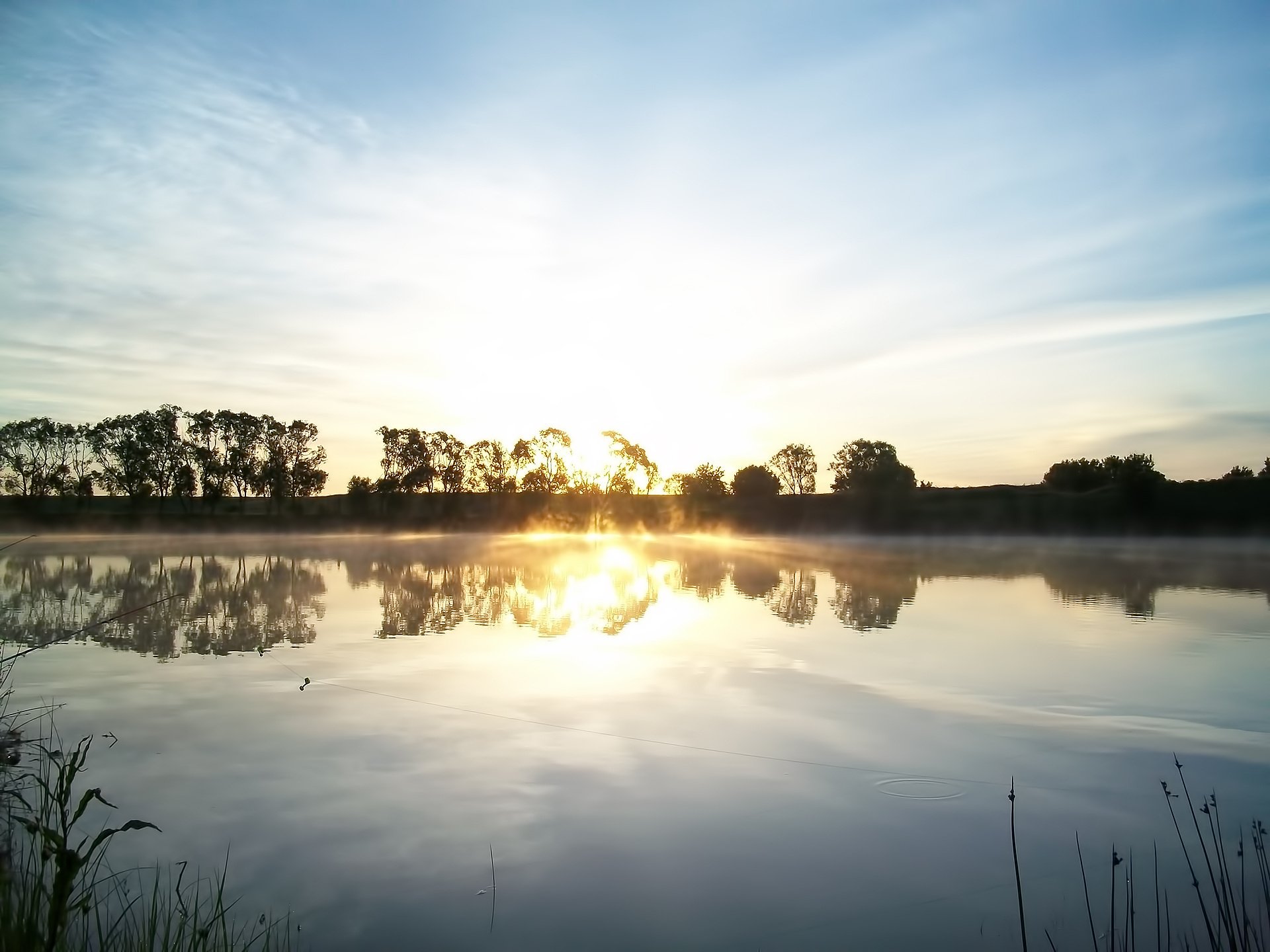 nature lake landscape clouds sun sunrise ray