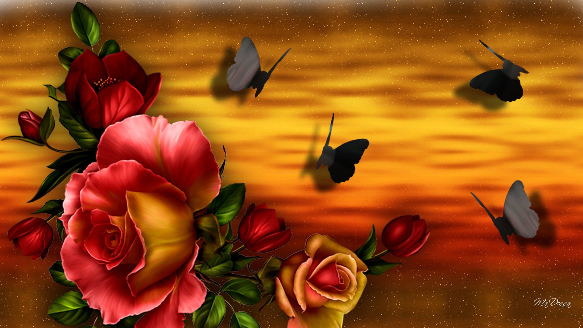 blumen blumenstrauß rose schmetterlinge collage