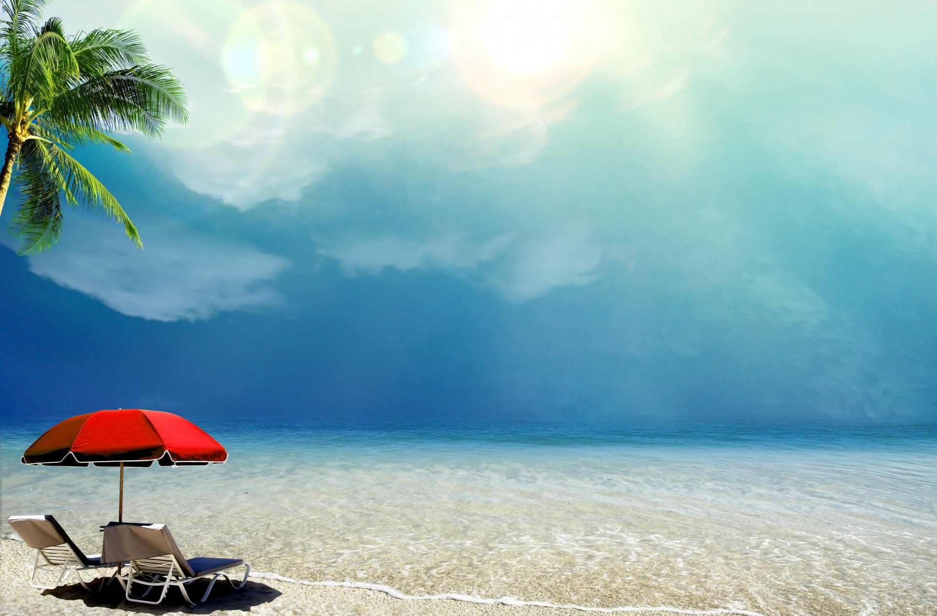 tropisch paradies strand palmen meer ozean im sommer urlaub tropen sand ufer