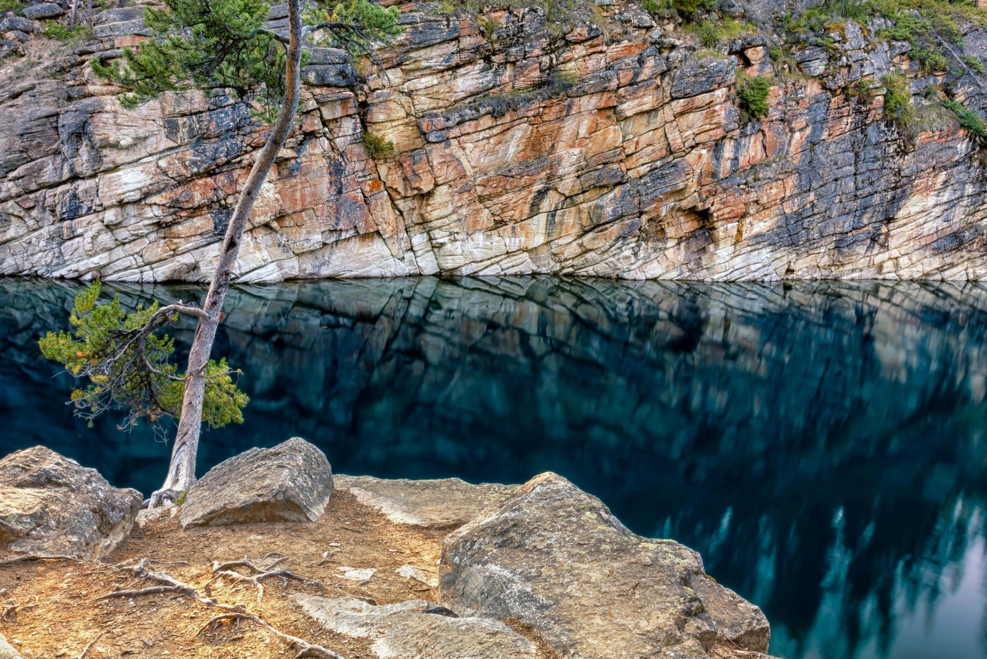 lake water rock tree nature