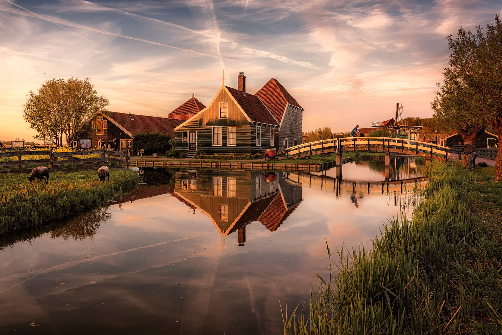 pays-bas maisons rivière pont