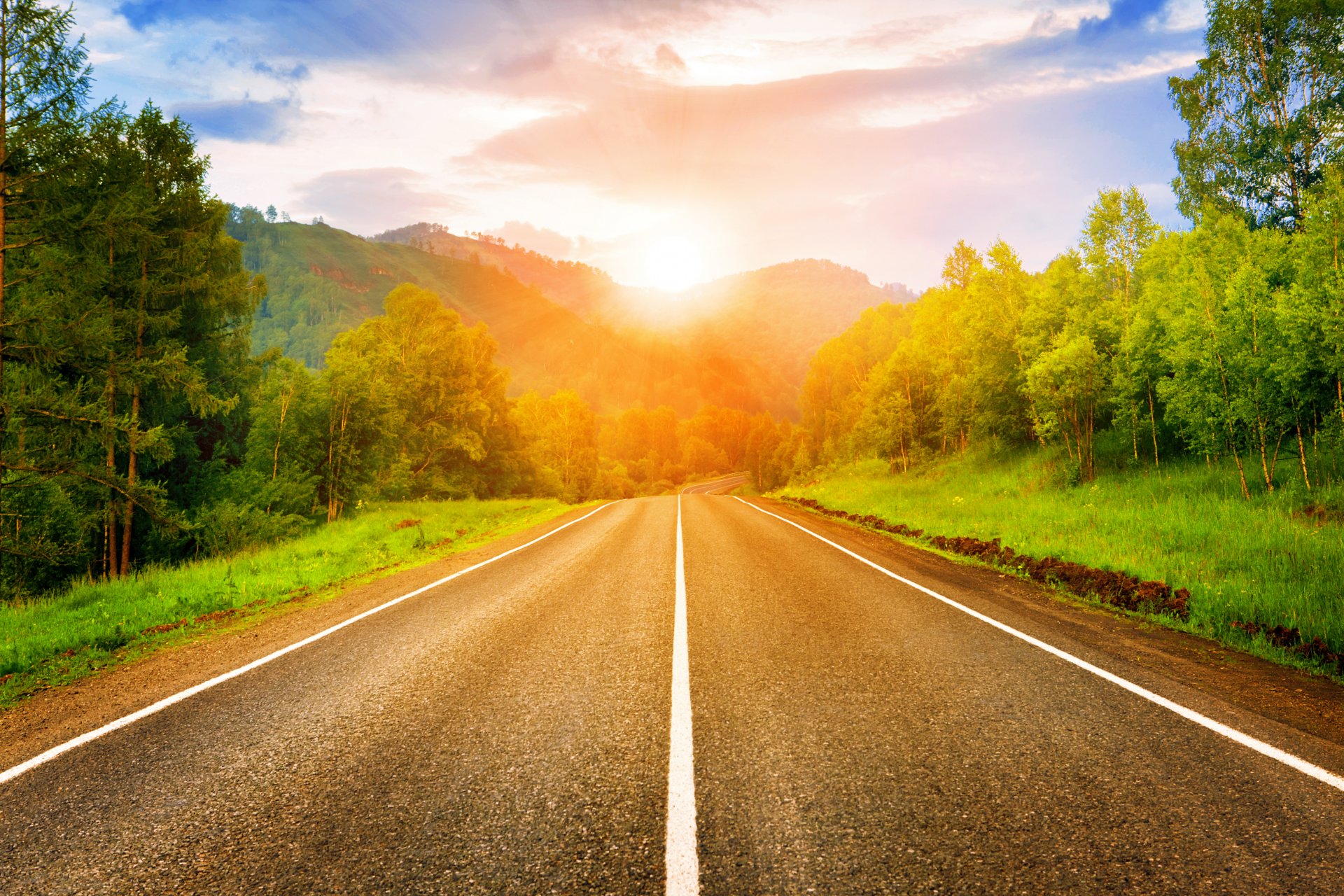 aube route soleil