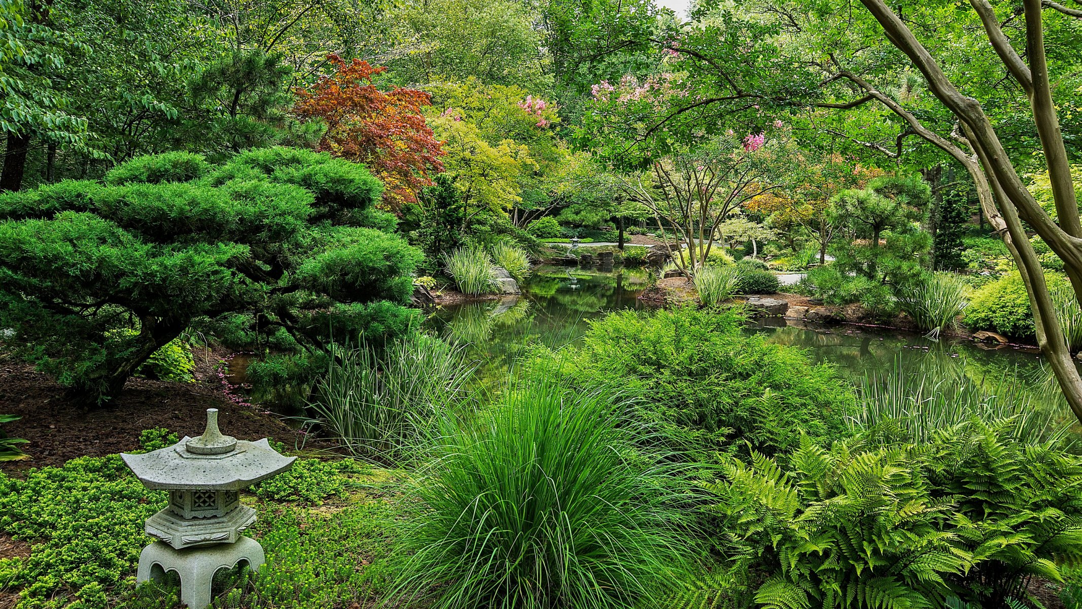 estados unidos parque estanque tierra que lleva jardines gibbs arbustos naturaleza foto