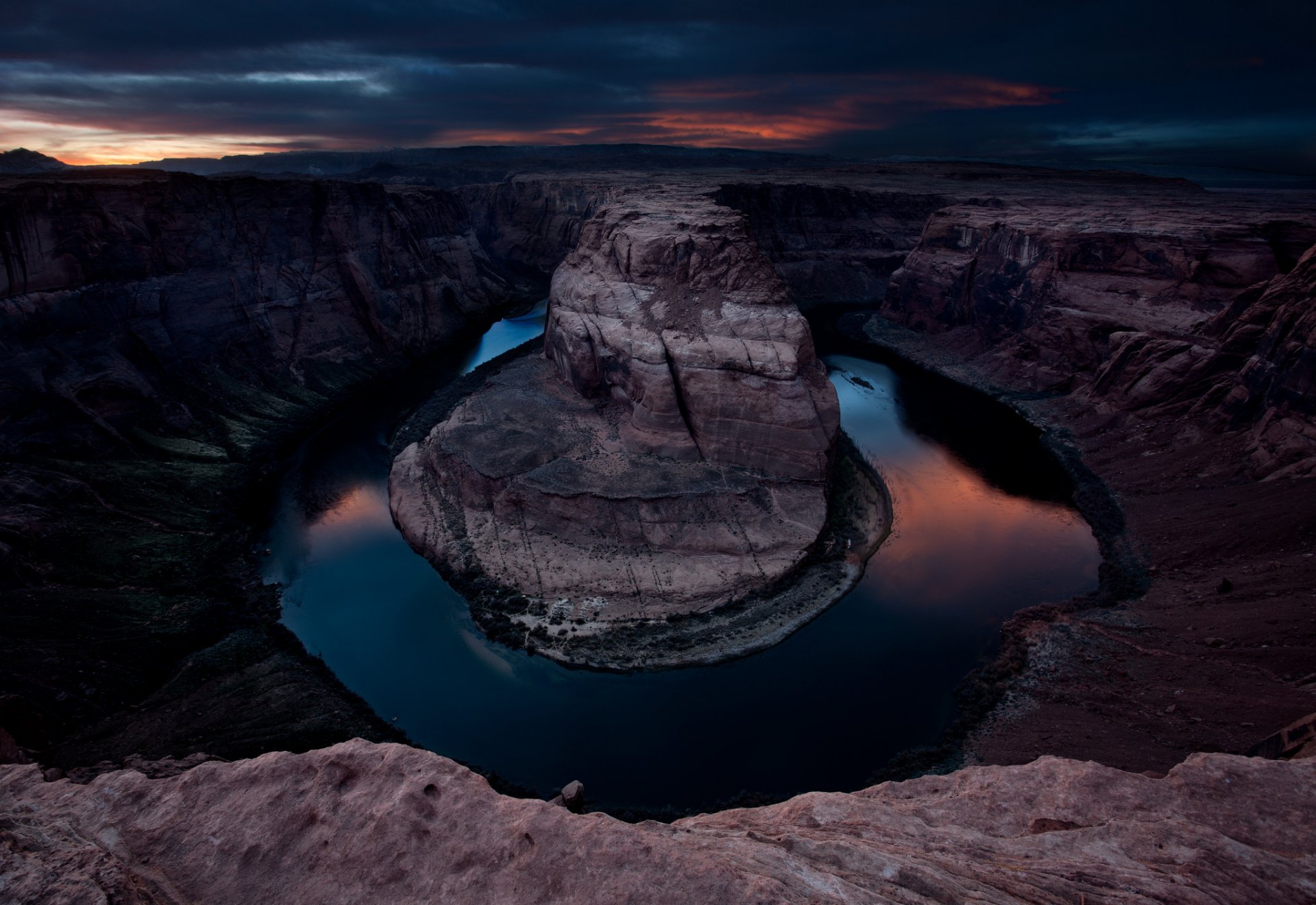 usa staat arizona fluss colorado canyon horshu bend hufeisen abend