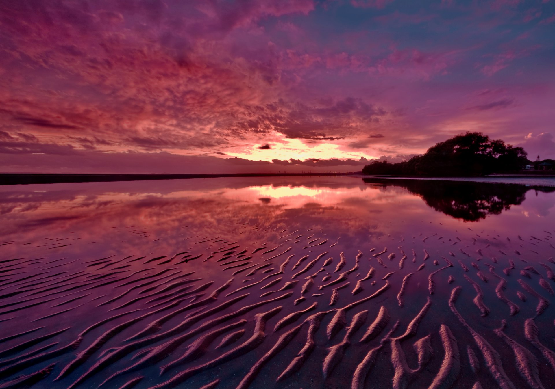 crépuscule rivière sable coucher de soleil soir réflexion