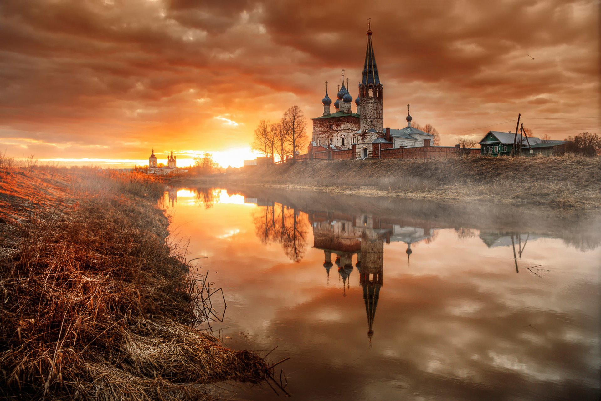 dorf dunilovo april morgen morgendämmerung tempel russland