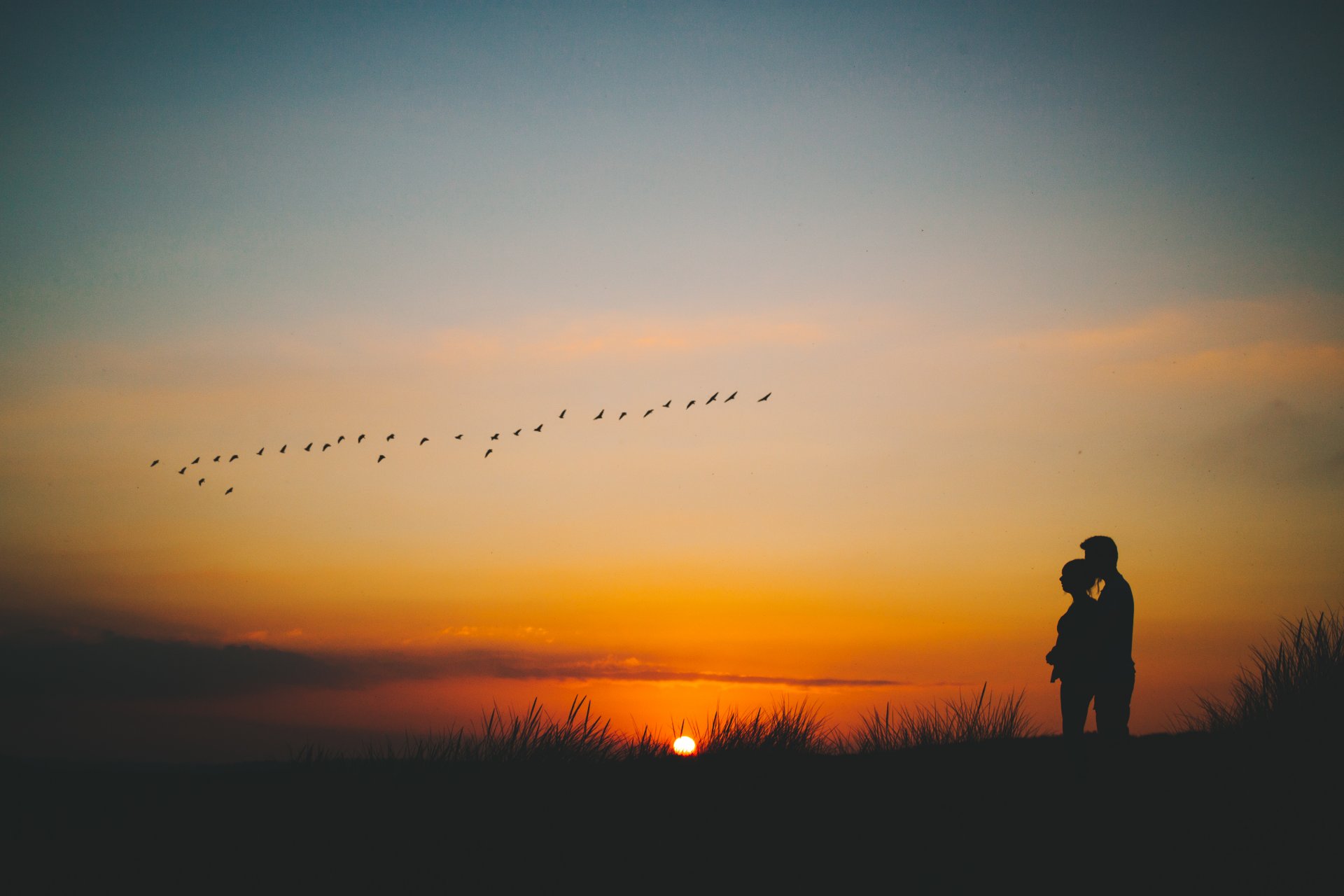 unset silhouettes sky clouds sun love the pair