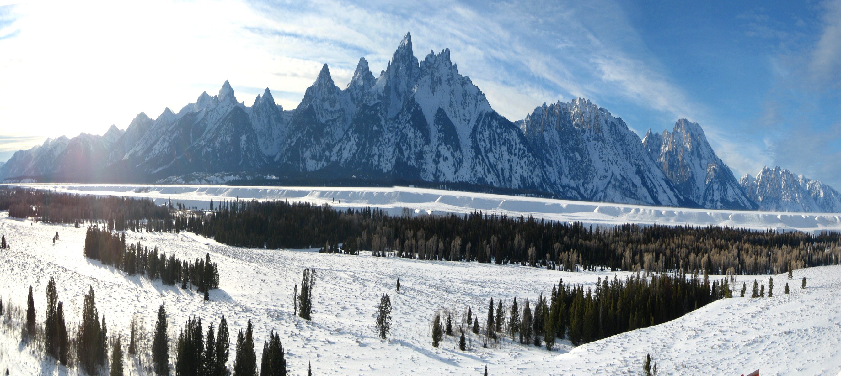 grand teton national park wyoming united states tree mountain sky clouds winter snow