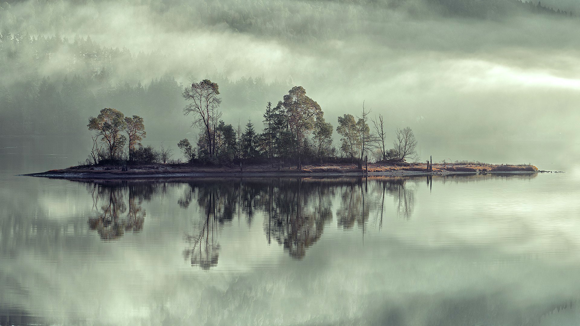 cielo niebla isla lago río árboles