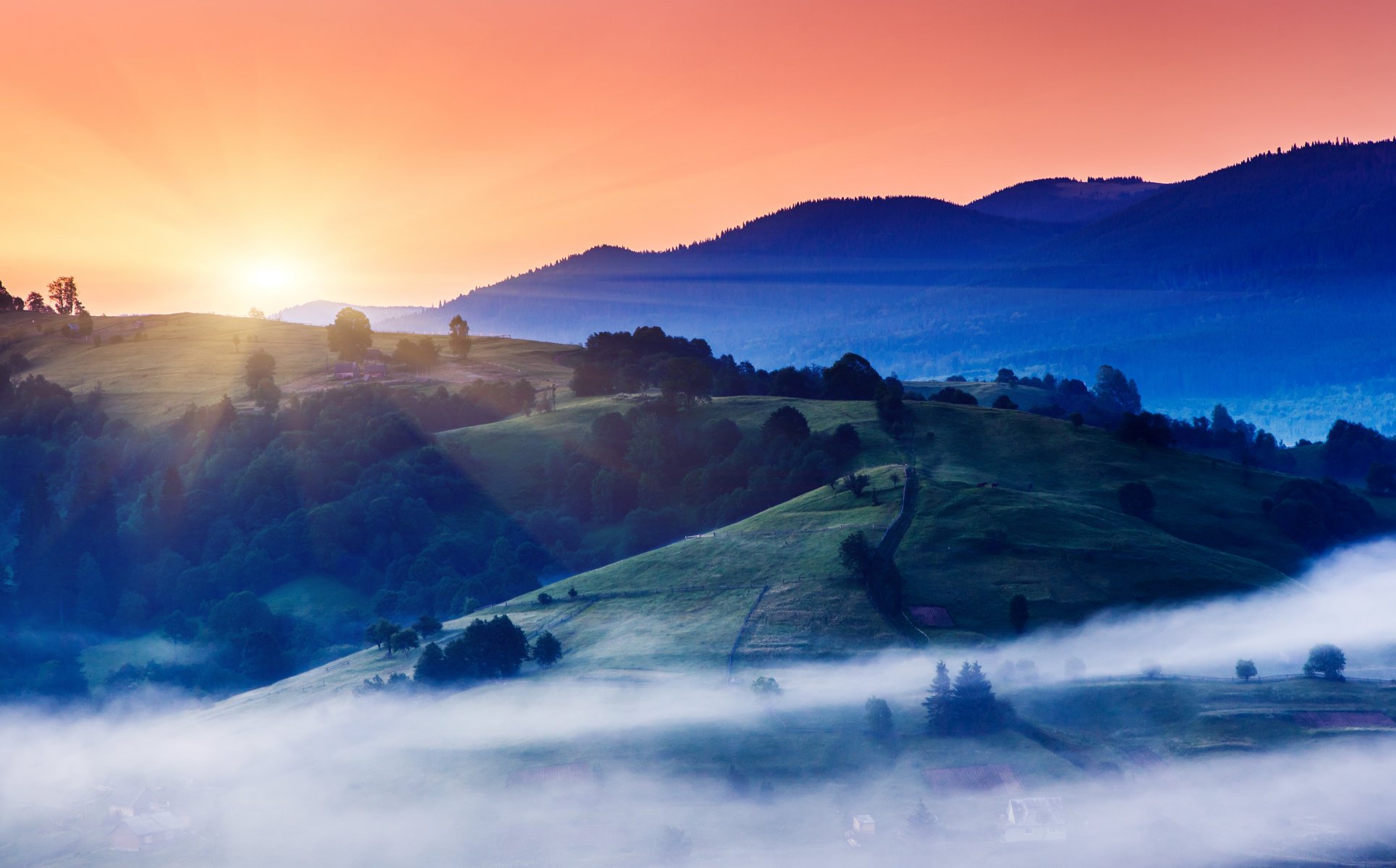 mattina colline nebbia alba sole