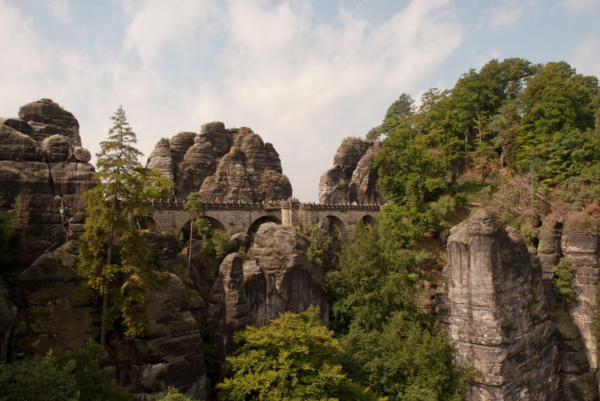 brücke deutschland lohmen stadt felsen bäume foto