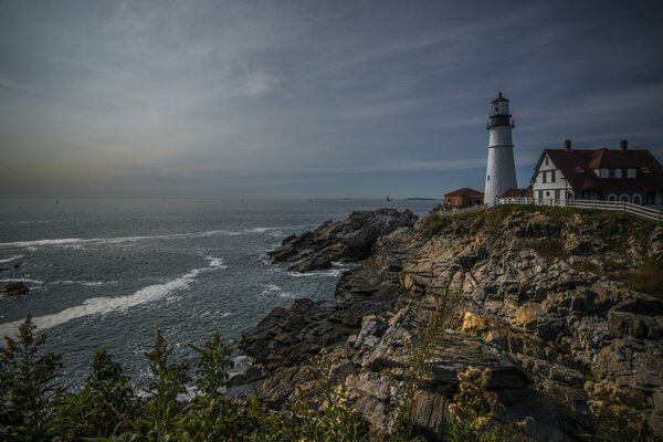 The lighthouse is beautiful in the ocean