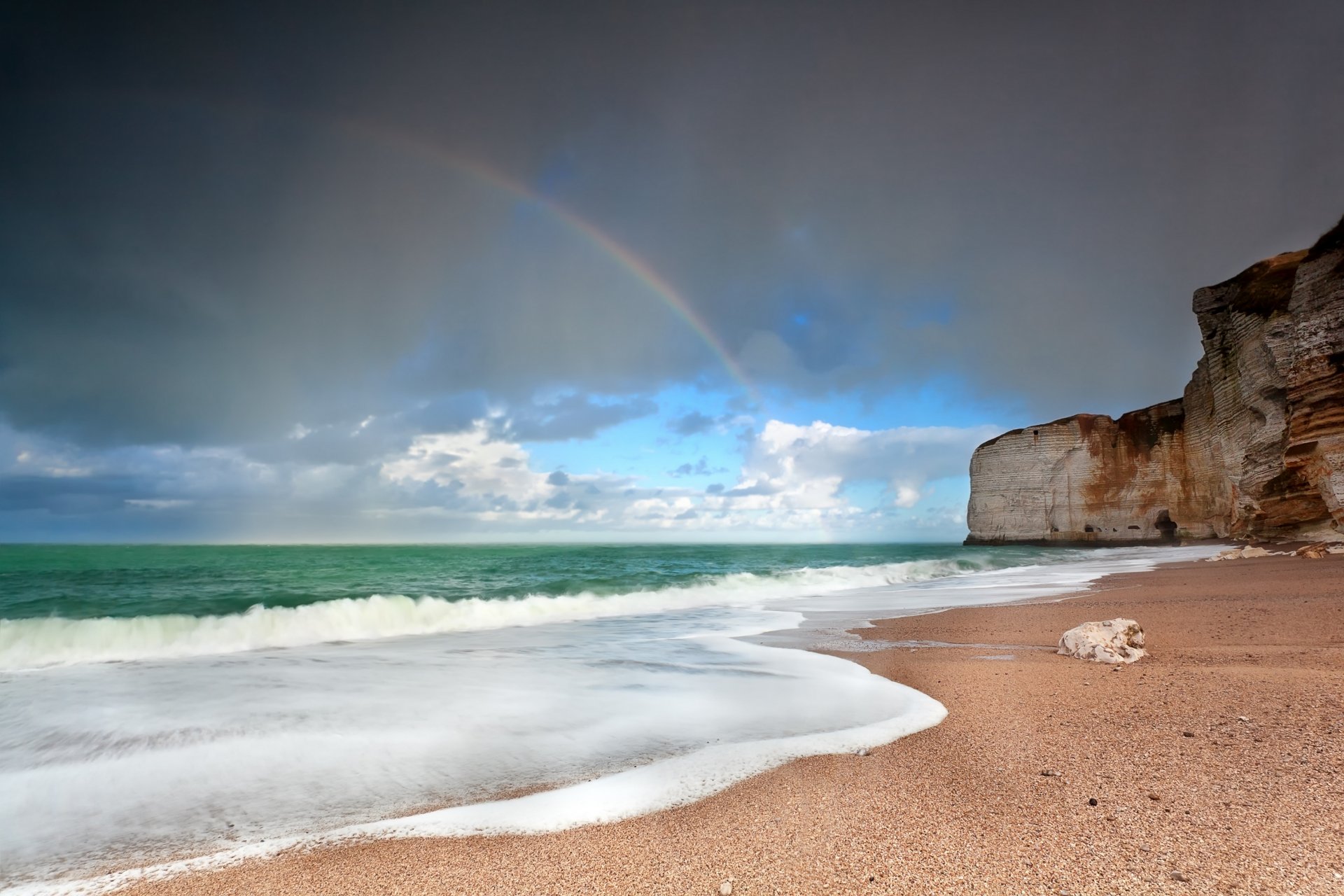 nature sea waves rock rainbow rock