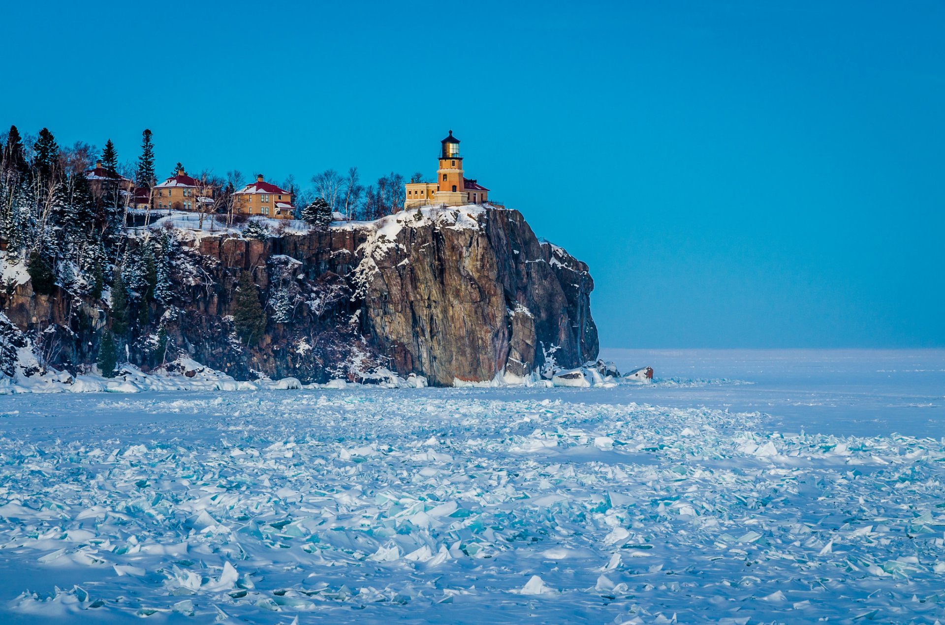 natur schnee leuchtturm gefrorene north shore