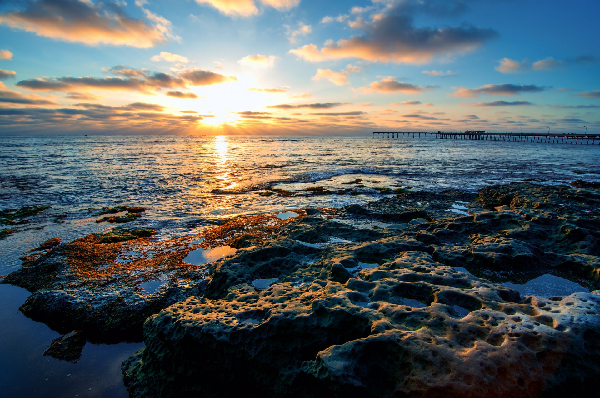 natura ocean beach linia brzegowa san diego kalifornia usa linia brzegowa niebo słońce chmury