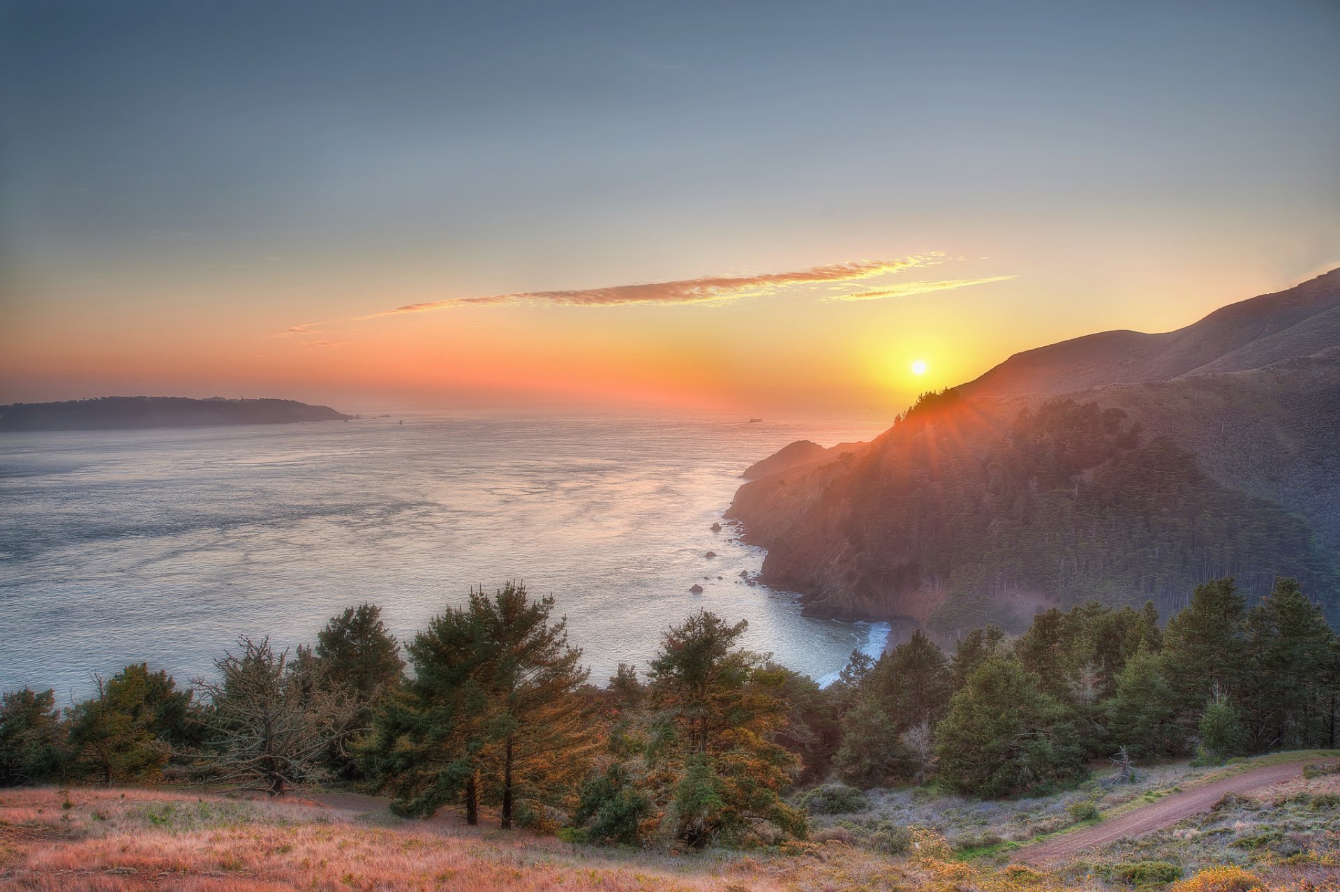 sonnenuntergang berge bucht landschaft natur