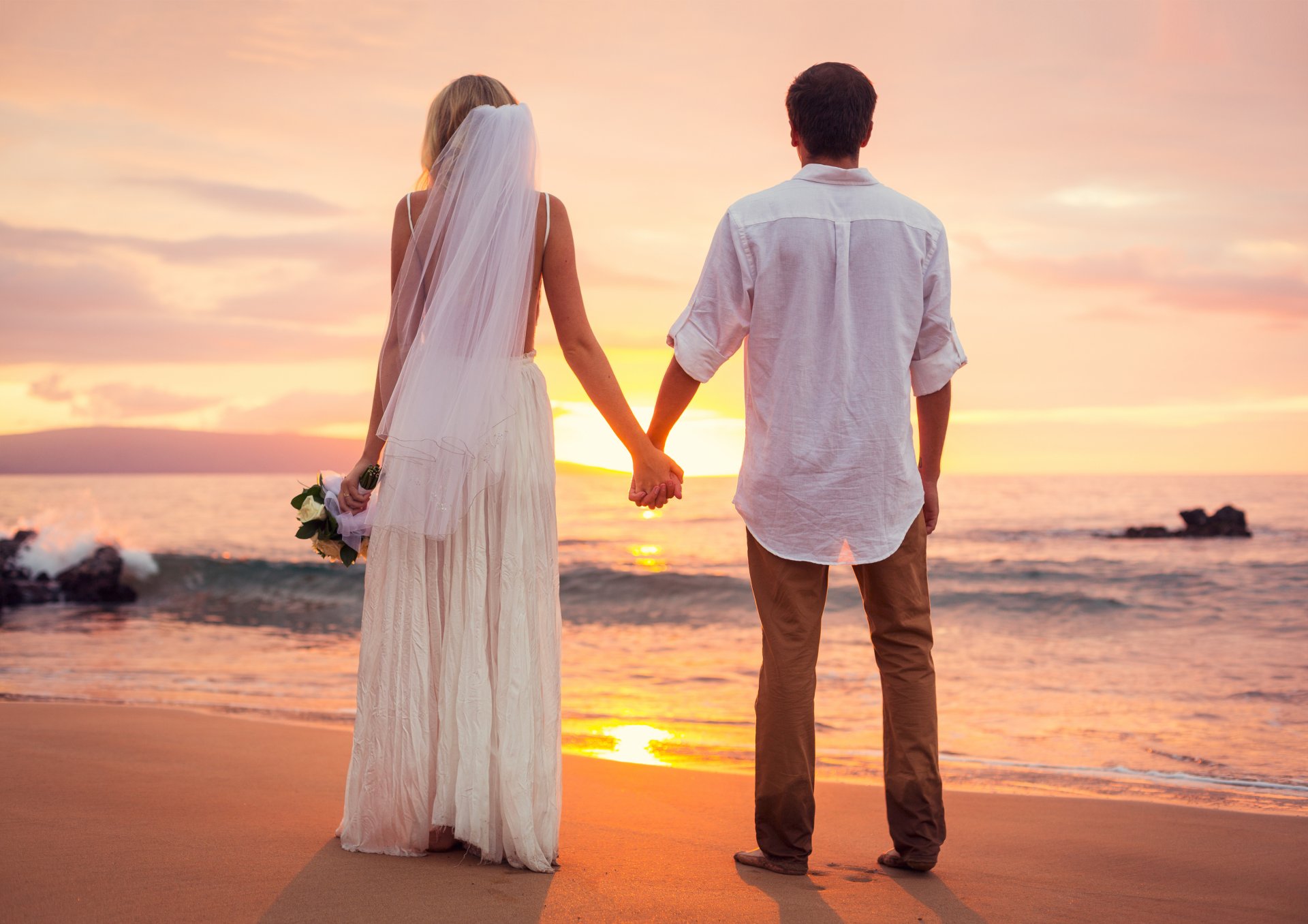 ragazze natura cielo nuvole tramonto mare spiaggia matrimonio sposa