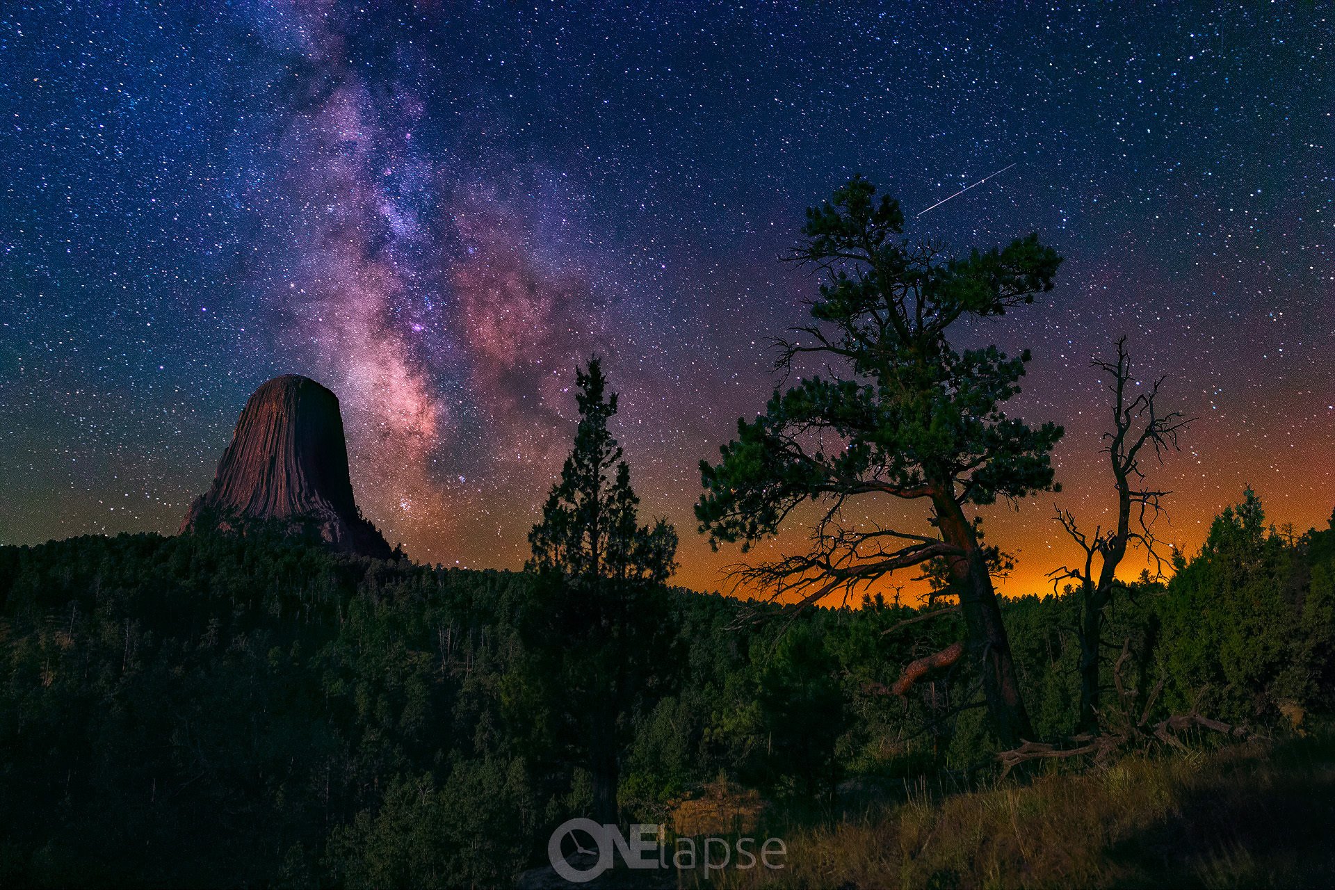 usa wyoming naturdenkmal teufelsturm wald nacht himmel sterne milchstraße