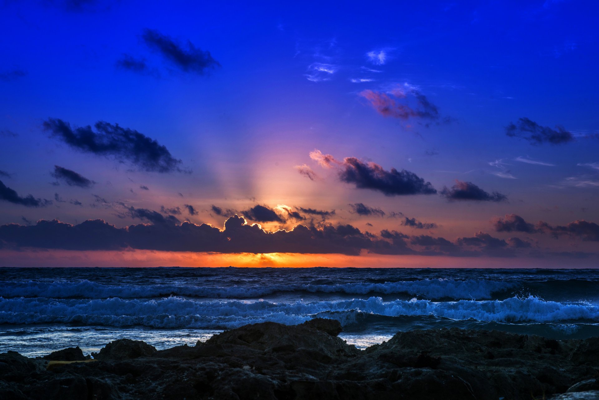 himmel wolken sonnenuntergang horizont meer wellen brandung ufer felsen