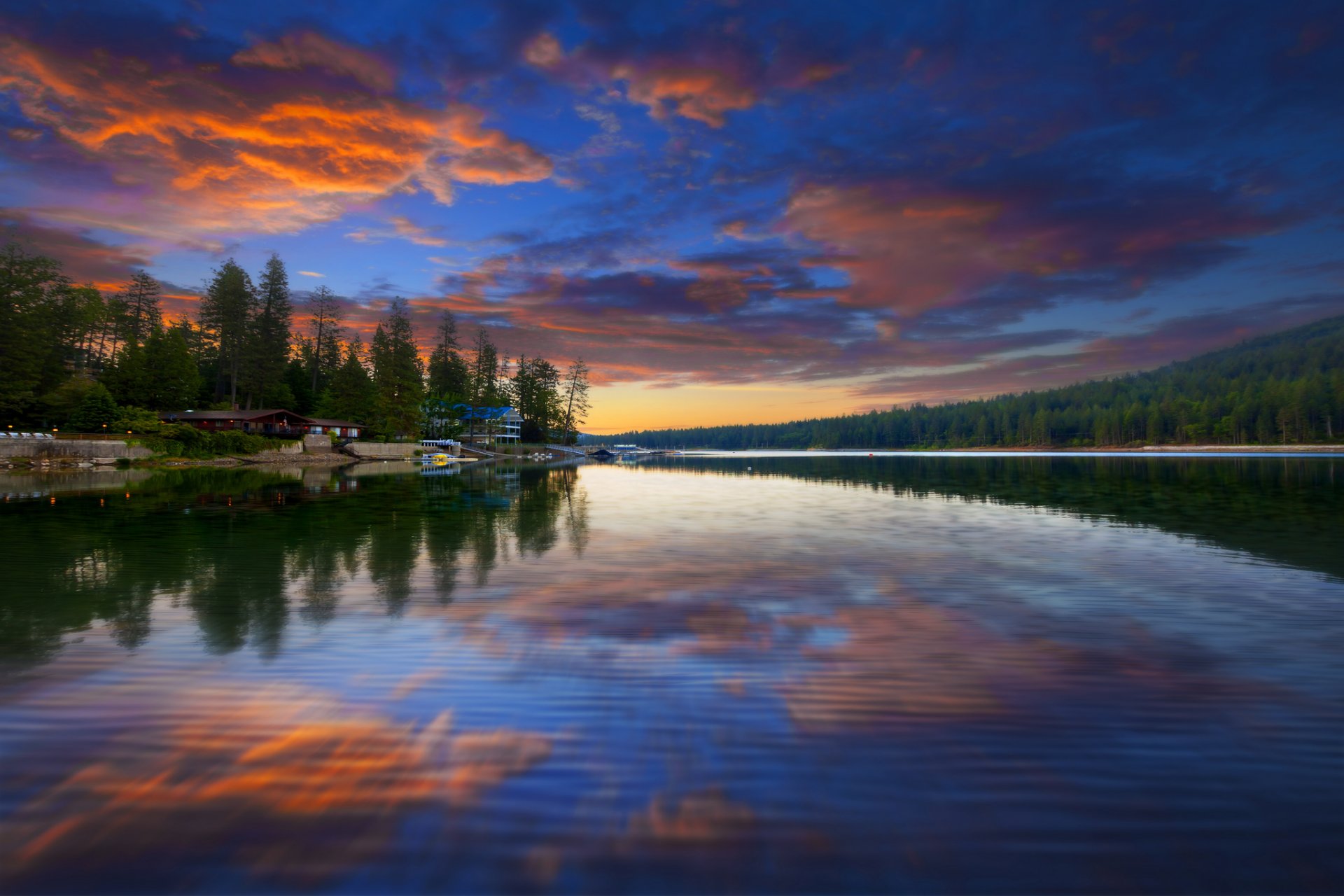 nature landscape lake forest sky reflection clouds dawn