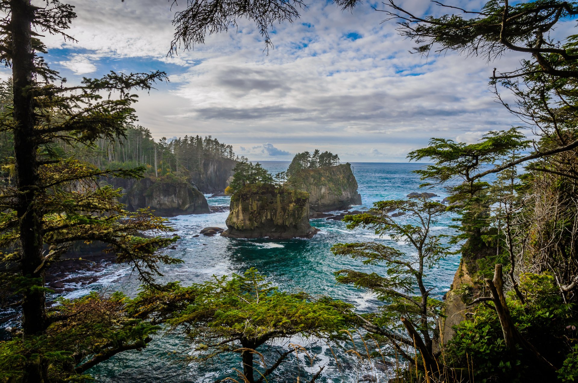 ky clouds sea rock tree island