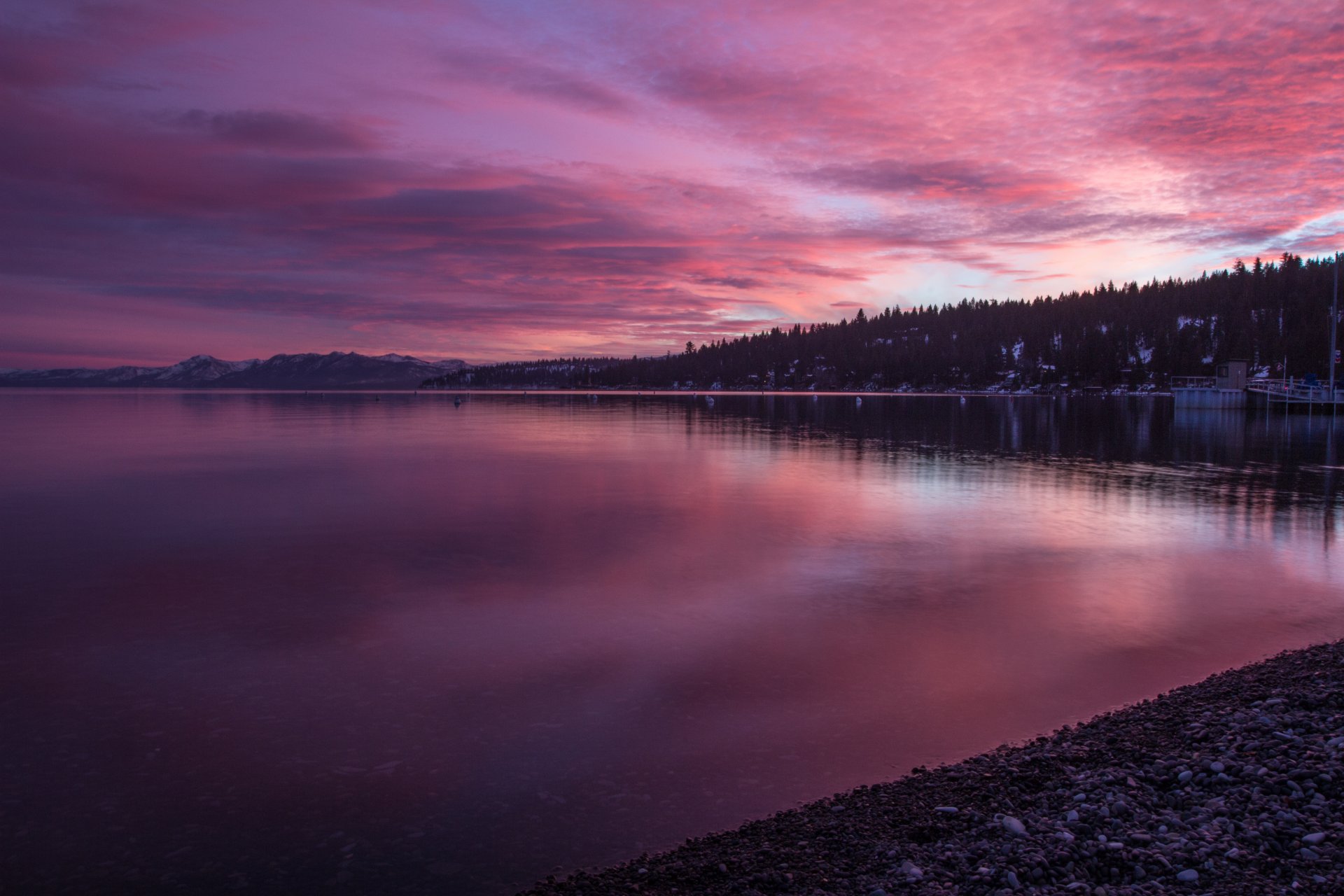 tahoe city kalifornia usa jezioro tahoe zachód słońca chmury brzeg natura las