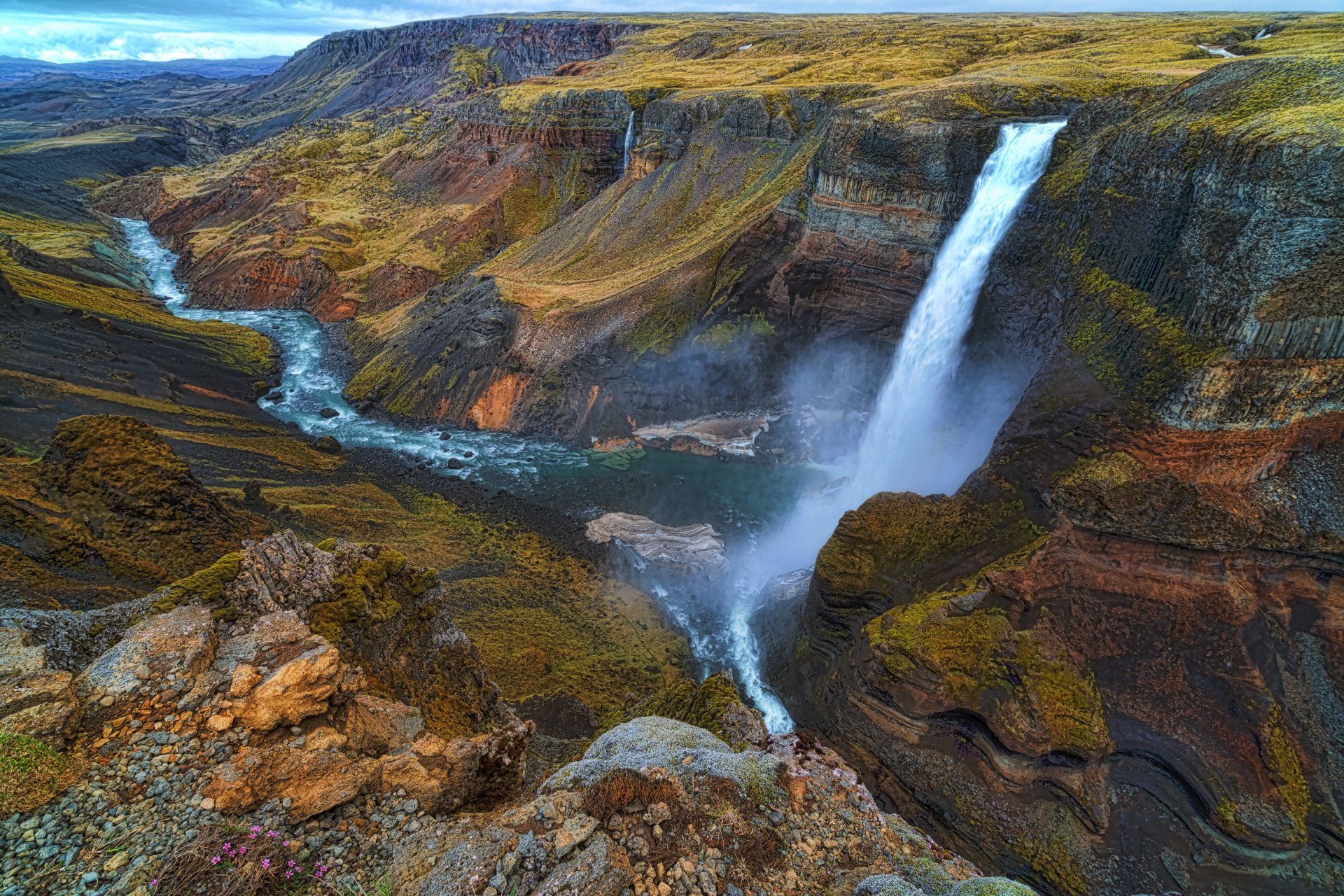 islandia río cascada cañón corriente