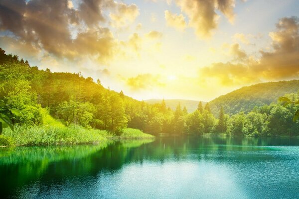 Beautiful lake at sunset