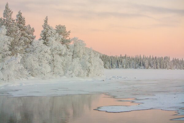 Winter Fluss. Landschaft. Kälte