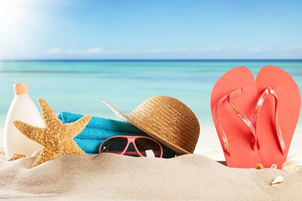 Conjunto de playa para vacaciones en el mar