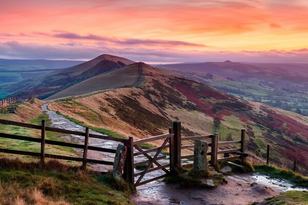 Wooden fence on the English hills