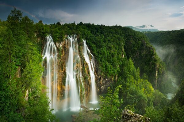 Majestic waterfall in the gorge