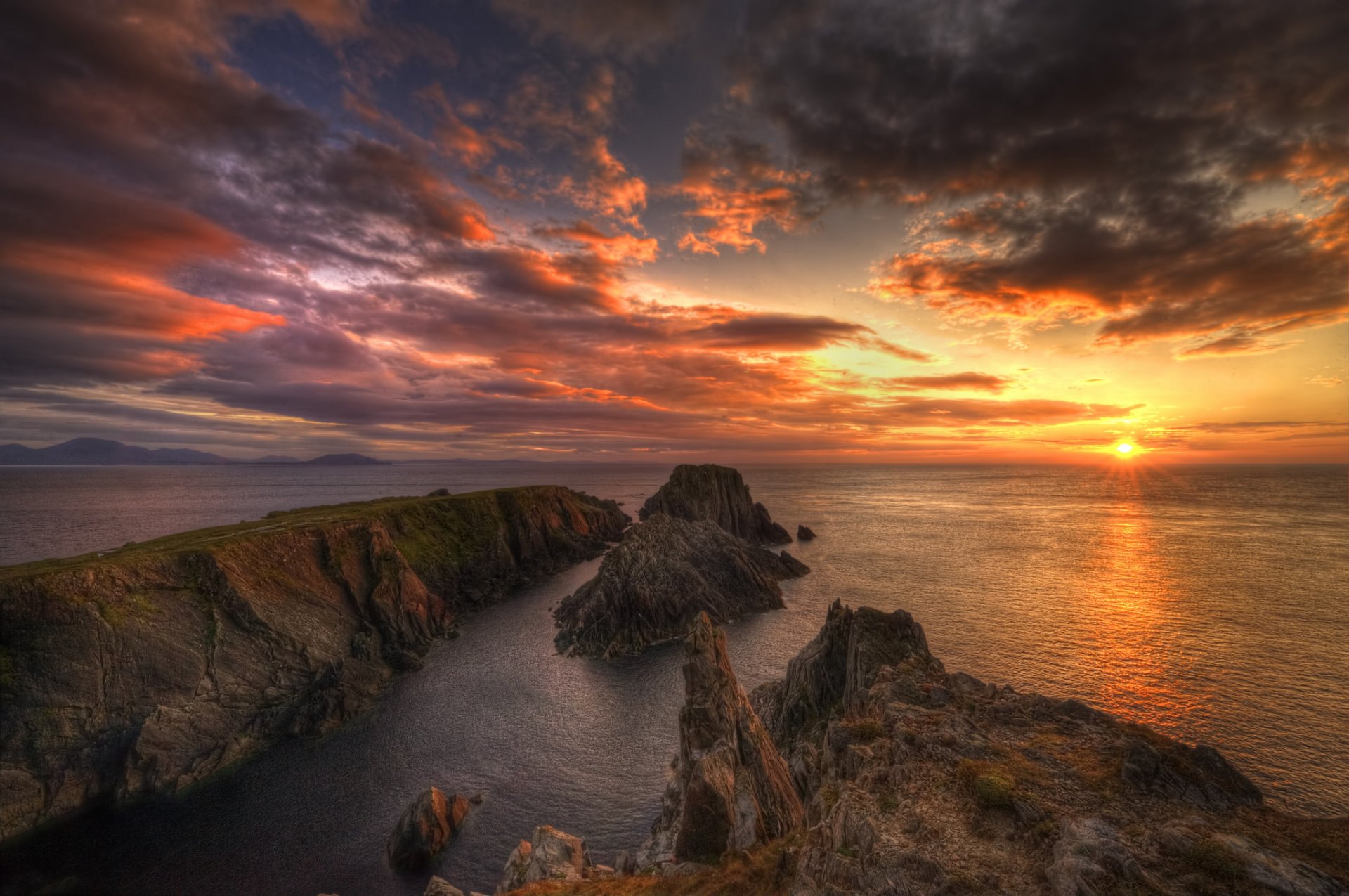 mer coucher de soleil horizon tête de framboise donegal irlande