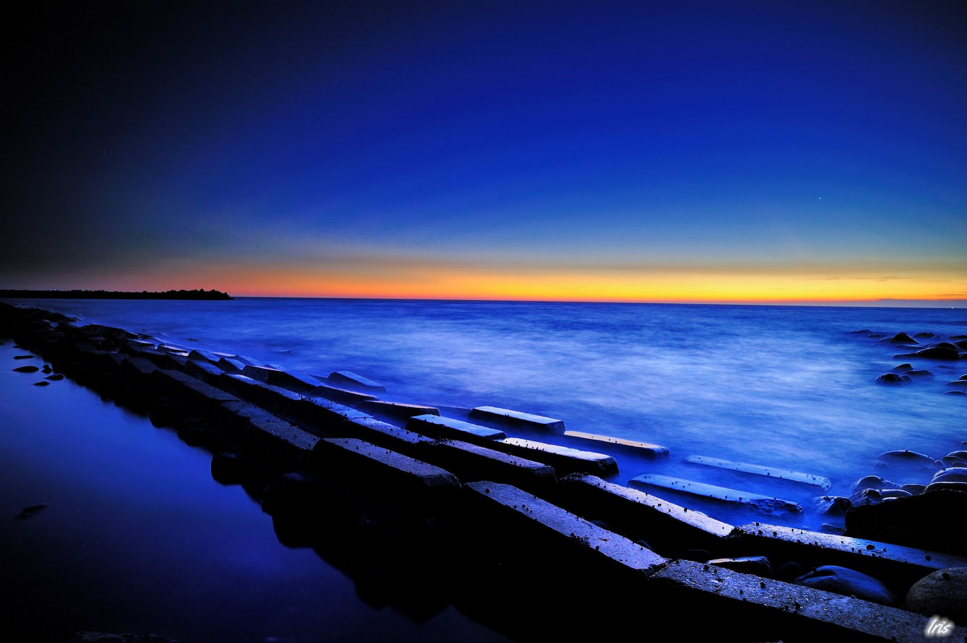 puesta de sol mar crepúsculo cielo piedras bloques