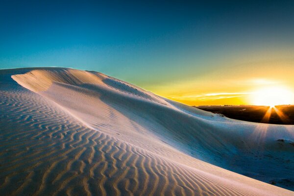 Aube lumineuse dans le désert. Dunes