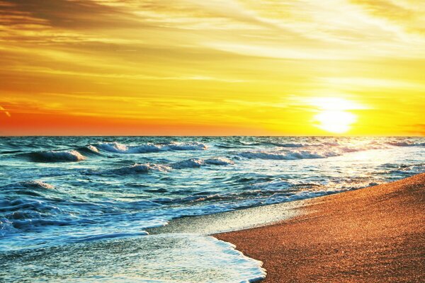 Coucher de soleil d été au bord de la mer